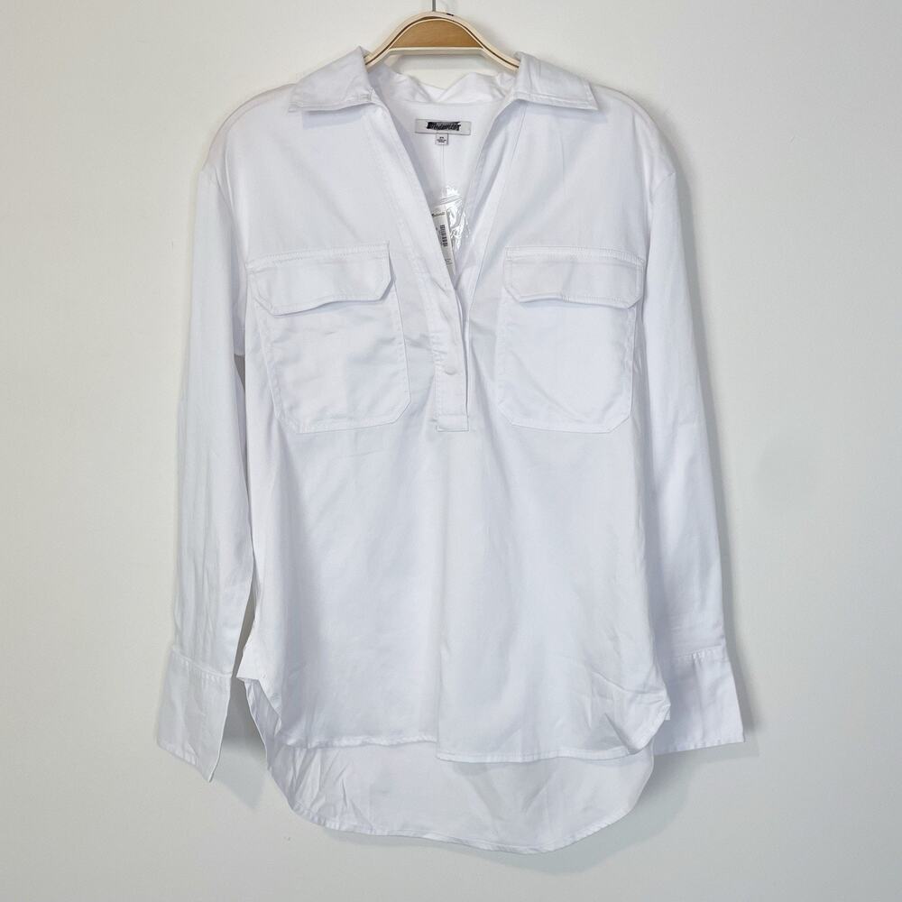 Madewell Utility Long-Sleeve Popover‎ Shirt Eyelet White XS NS410 Casual Work